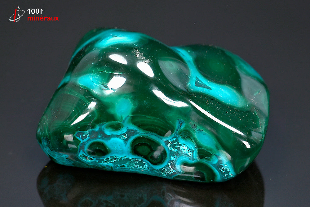 Malachite sur Chrysocolle polie RDC - Vue d'ensemble, 235 g - BJ974
