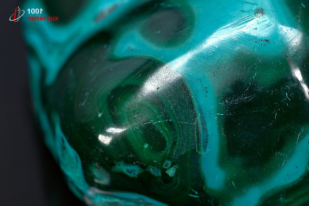 Malachite sur Chrysocolle polie RDC - Détail superposition Malachite verte et Chrysocolle bleue - 235 g

