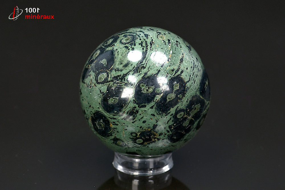 Sphère polie minérale de jaspe kambala vert de Madagascar