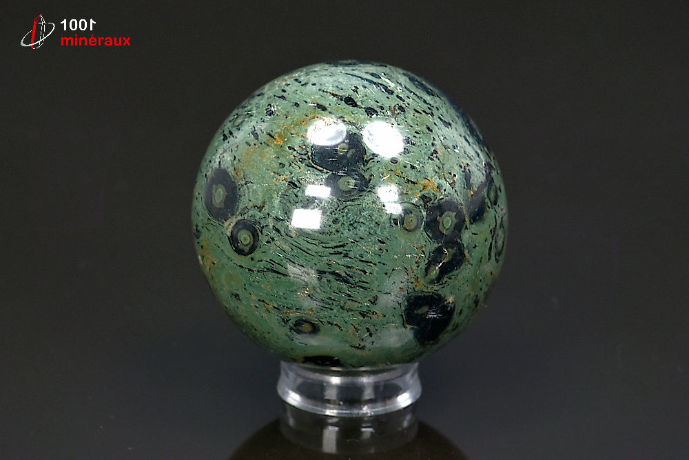 Sphère polie minérale de jaspe kambala vert de Madagascar