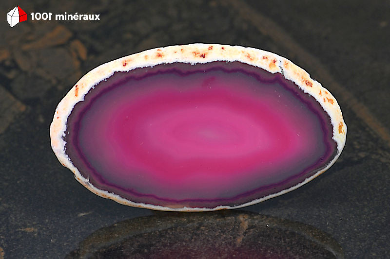 Tranche Agate teintée rose Brésil - Ovoïde, bandes incolore à rose foncé et centre cristallisé - 48 g - BL620
