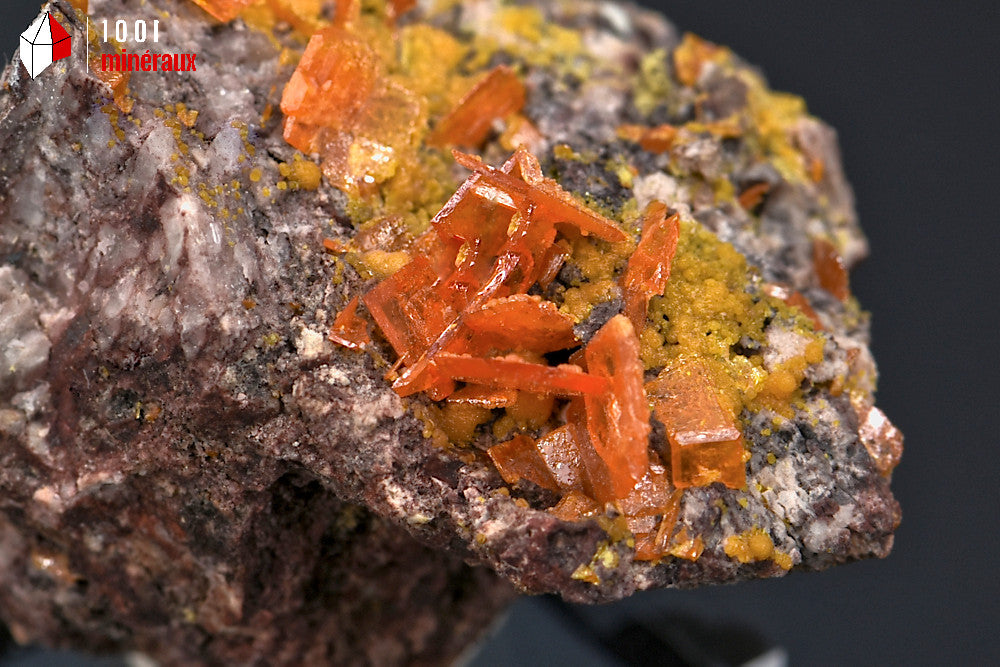 Minéral cristallisé de wulfénite orange de Chine avec des cristaux carrés