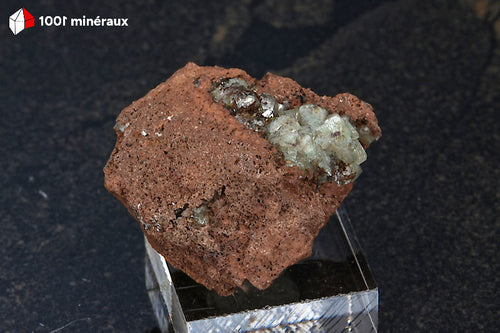 Adamite de Mapimí - Amas de cristaux translucides verdâtres sur Limonite brun-rouge - BM224
