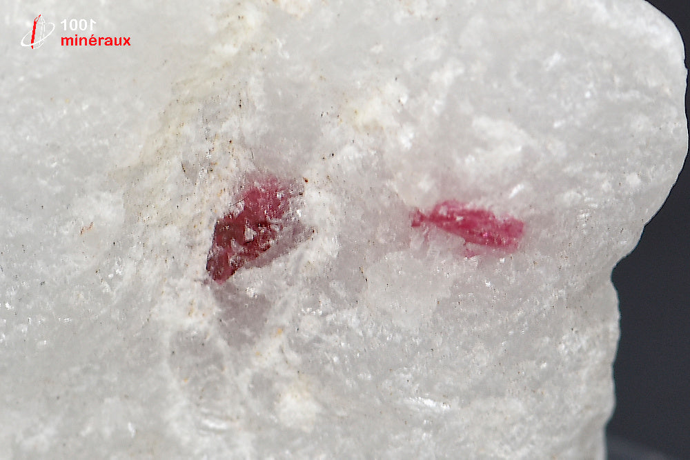 Minéral cristallisé de spinelle rouge sur marbre cipolin de Birmanie