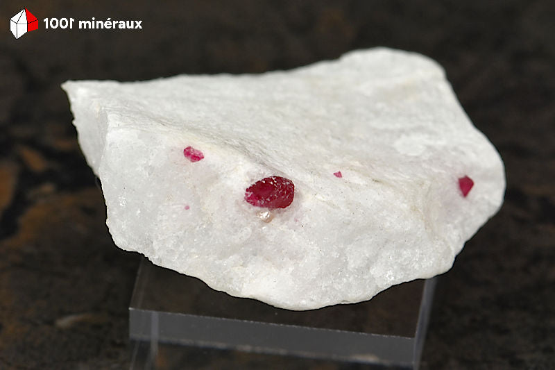 Spinelle rouge Birmanie - Trio de cristaux octaédriques sur Cipolin blanc - 29 g - BM272
