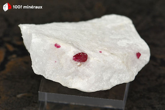 Spinelle rouge Birmanie - Trio de cristaux octaédriques sur Cipolin blanc - 29 g - BM272
