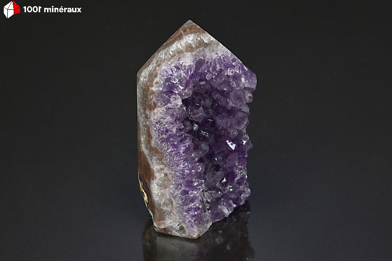 Pointe d'Améthyste du Brésil - Vue d'ensemble, face géodique cristaux violet foncé - 283 g