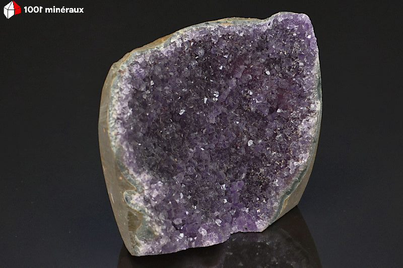 Druse d'Améthyste du Brésil - Vue d'ensemble, forme courbée et cristaux pyramidaux - 379 g