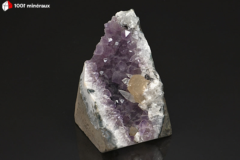 Géode d'Améthyste et Calcite d'Uruguay - 608 g, cristaux violets et Calcite blanche - BM539