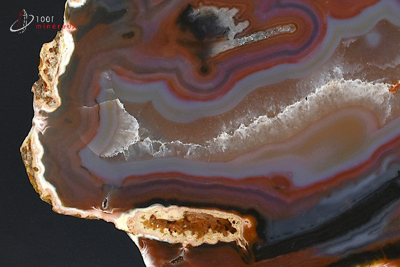 Grande tranche Agate Brésil - Détail de la zonation noire et grise - 268 g - BM554
