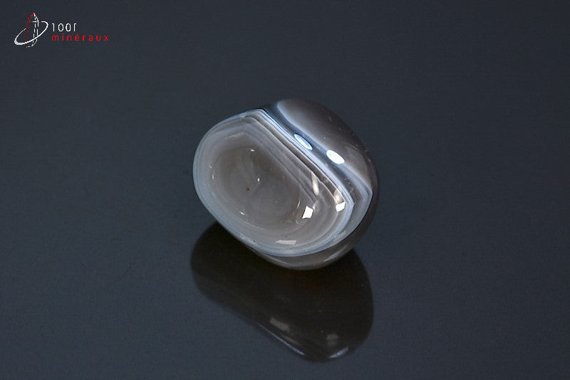 Agate zonée Botswana - Galet fond gris et brun, cercles concentriques blancs, gris et noirs - 10 g - BM59
