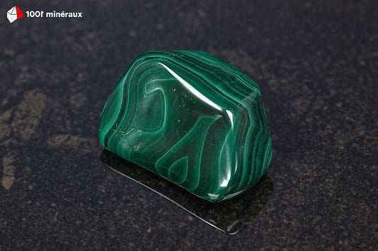 Malachite polie RDC - Détail des cercles concentriques, vert foncé - 28 g
