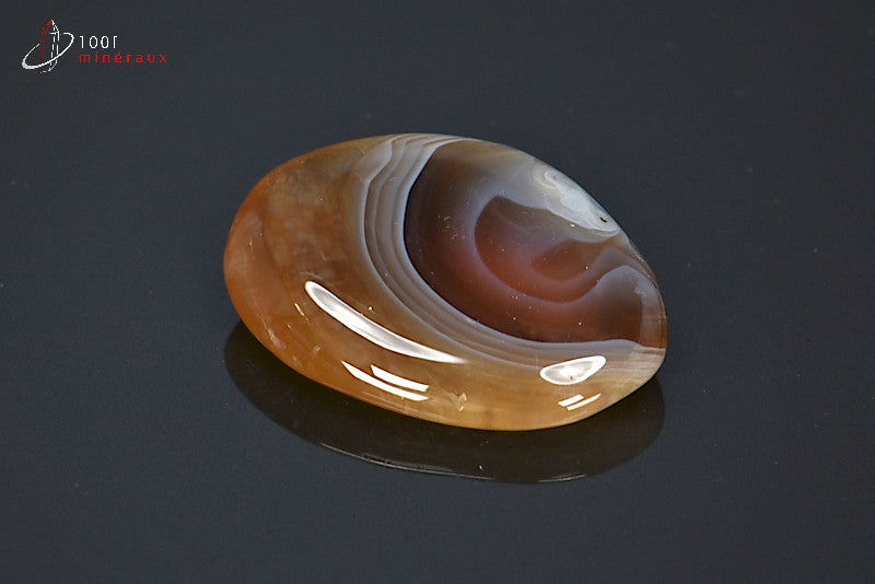 Agate zonée Botswana - Galet plat, cercles concentriques brun, gris et rouge - 14 g - BM76
