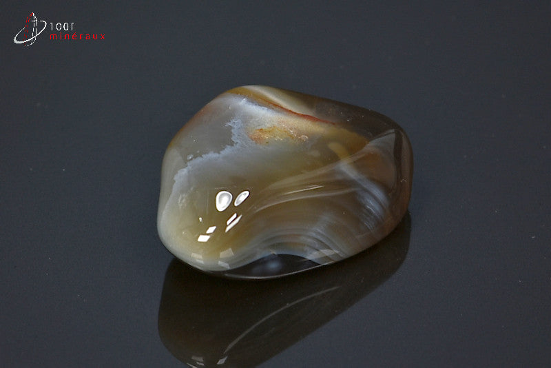 Agate zonée Botswana - Galet plat, cercles concentriques gris clair, brun et noir - 19 g - BM79
