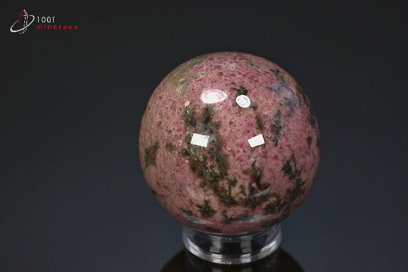 Minéral poli de rhodonite rose de Madagascar en sphère