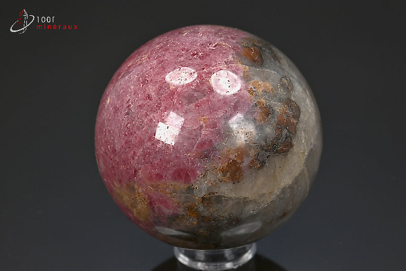 Minéral poli de rhodonite rose de Madagascar en sphère