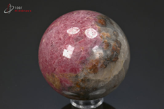 Minéral poli de rhodonite rose de Madagascar en sphère