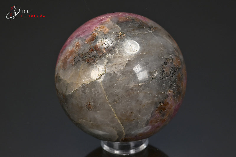 Minéral poli de rhodonite rose de Madagascar en sphère