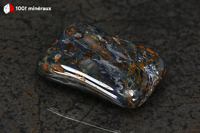 Pietersite polie Namibie - Face avec touche brun-jaune dorée sur fond bleu - 16 g
