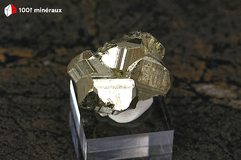Pyrite cristallisée Pérou - 4 pyritoèdres dodécaédriques 11-15 mm sur socle - 28 g - BN913
