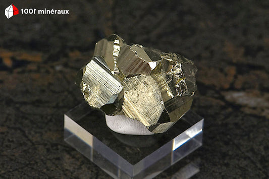 Pyrite cristallisée Pérou - Vue de profil sur socle, 2,9 cm - 28 g - BN913
