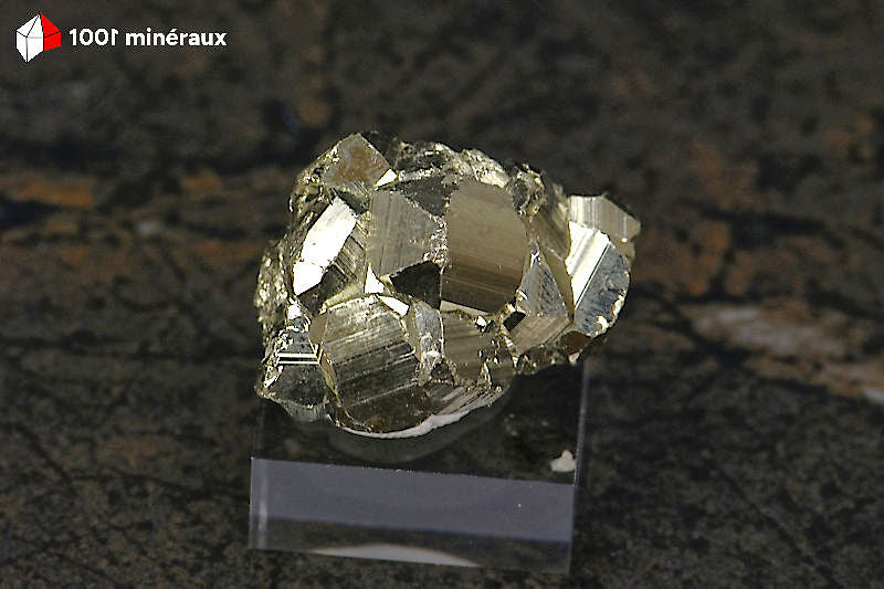 Pyrite cristallisée Pérou - Vue de profil sur socle, 3,2 cm - 25 g - BN915
