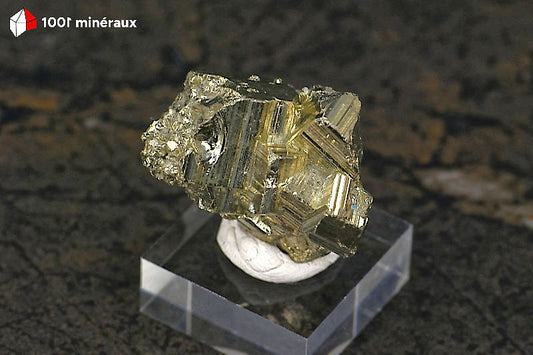 Pyrite cristallisée Pérou - 5 pyritoèdres dodécaédriques 5-12 mm sur socle - 23 g - BN916
