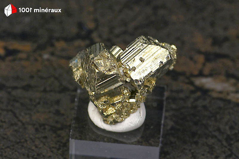 Pyrite cristallisée Pérou - Vue de profil sur socle, 2,9 cm - 23 g - BN916
