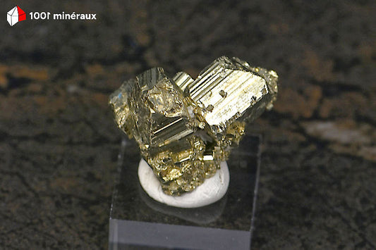 Pyrite cristallisée Pérou - Vue de profil sur socle, 2,9 cm - 23 g - BN916
