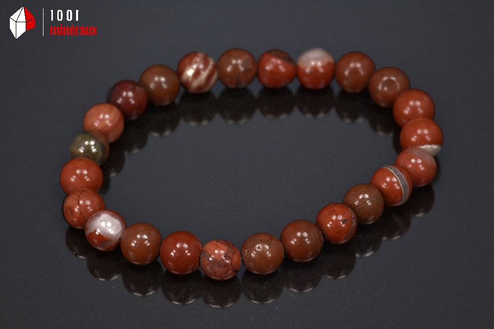 Bracelet minéral en perles de jaspe rouge