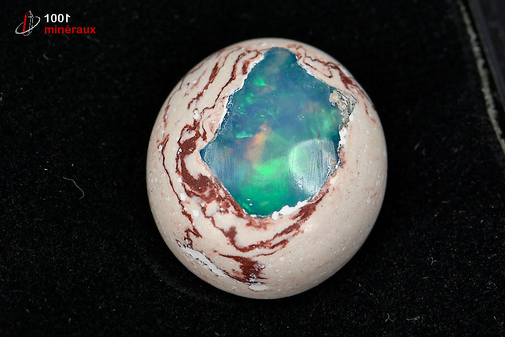 Minéral poli d'opale bleue et verte irisée du Mexique