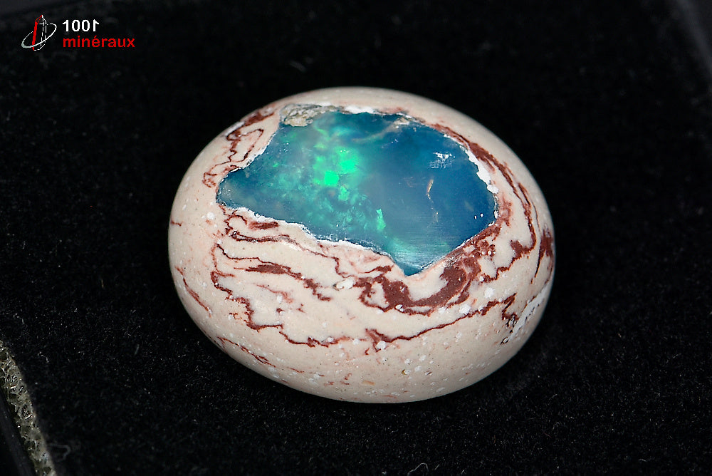 Minéral poli d'opale bleue et verte irisée du Mexique