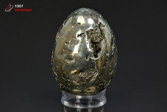 Minéral poli de pyrite jaune en forme d'œuf du Pérou
