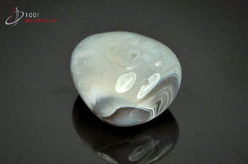 Agate zonée Botswana - Galet gris clair, cercles concentriques gris foncé et blancs - 25 g - AY334
