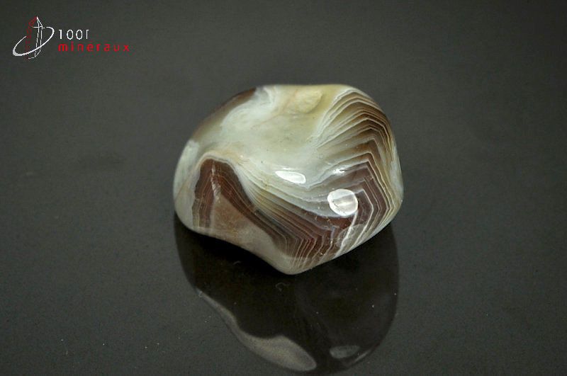 Agate zonée Botswana - Galet gris clair et brun foncé, cercles concentriques bitonaux - 21 g - AY343
