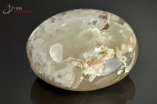 Galet minéral poli d'une agate fleurs blanche pour la lithothérapie de Madagascar