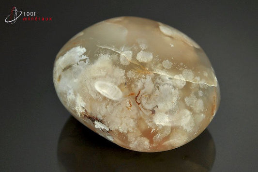 Galet minéral poli d'une agate fleurs blanche pour la lithothérapie de Madagascar